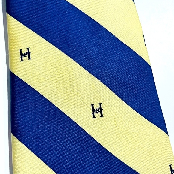 Vineyard Vines Silk Tie Blue Yellow Stripe Custom High Point Preppy Academia Tie - Picture 4 of 6